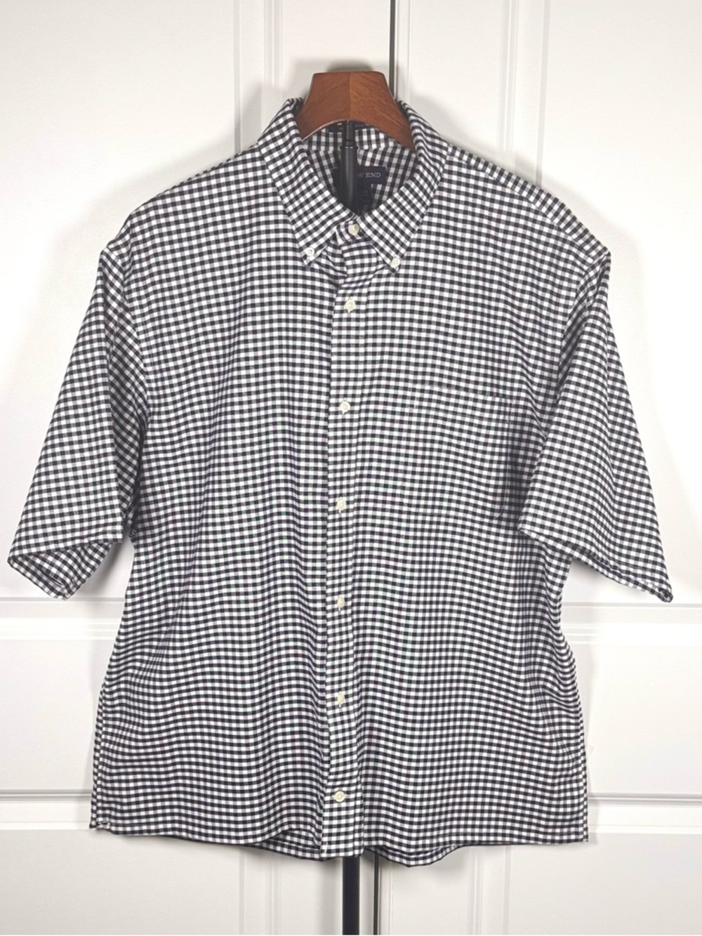 Lands’ End Supima No Iron Oxford Gingham Shirt 17.5 Short Sleeve Button Down